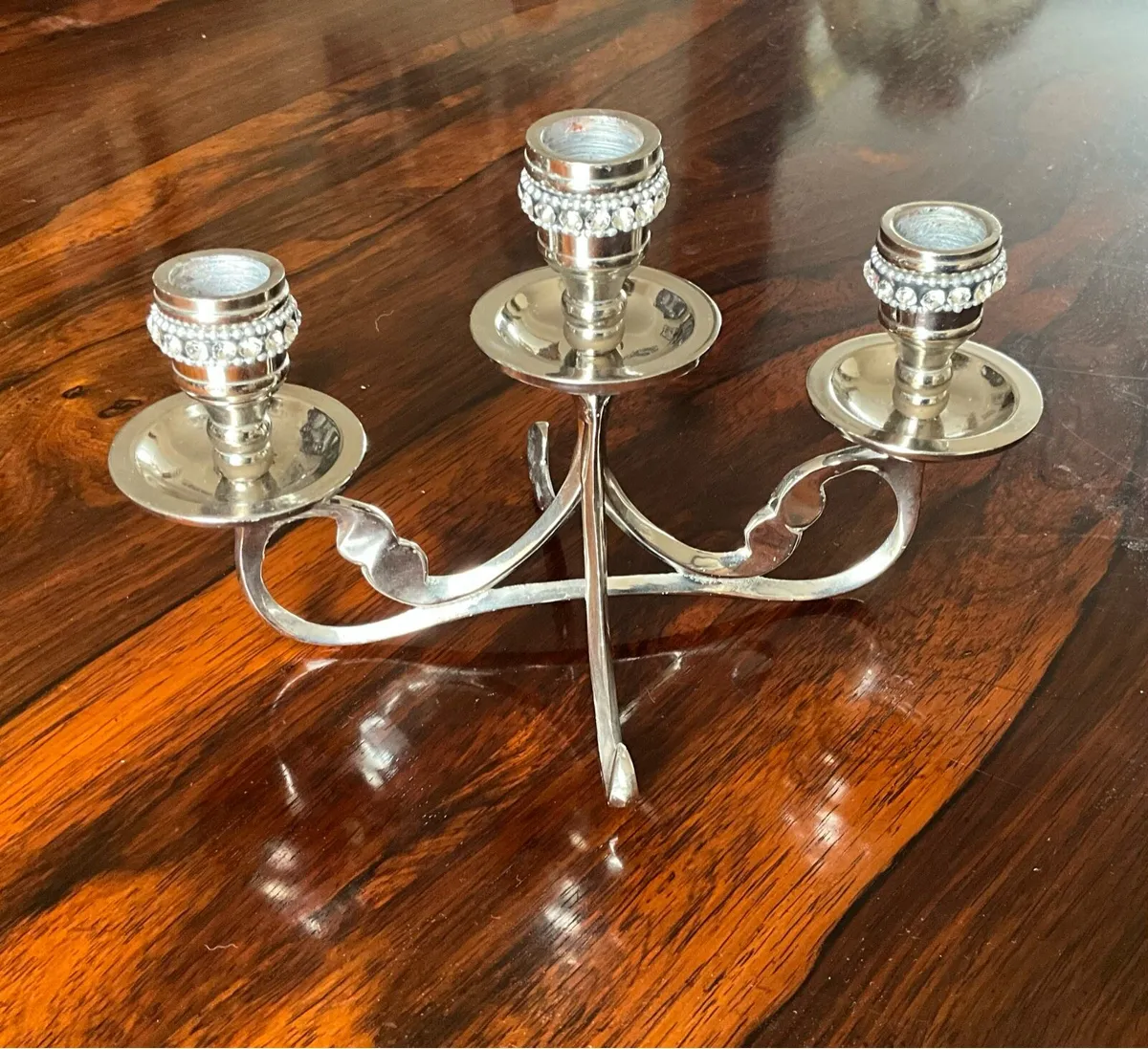 Beautiful Chrome Candelabra with Rhinestone Decora - Image 1
