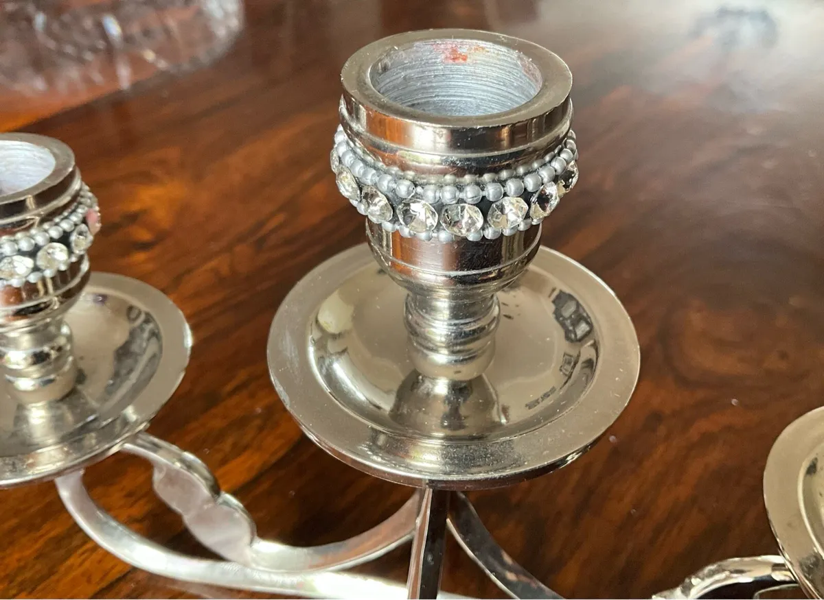 Beautiful Chrome Candelabra with Rhinestone Decora - Image 2