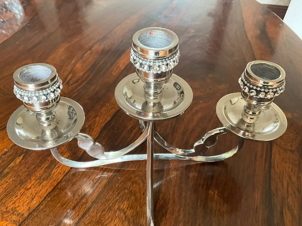 Beautiful Chrome Candelabra with Rhinestone Decora - Image 3