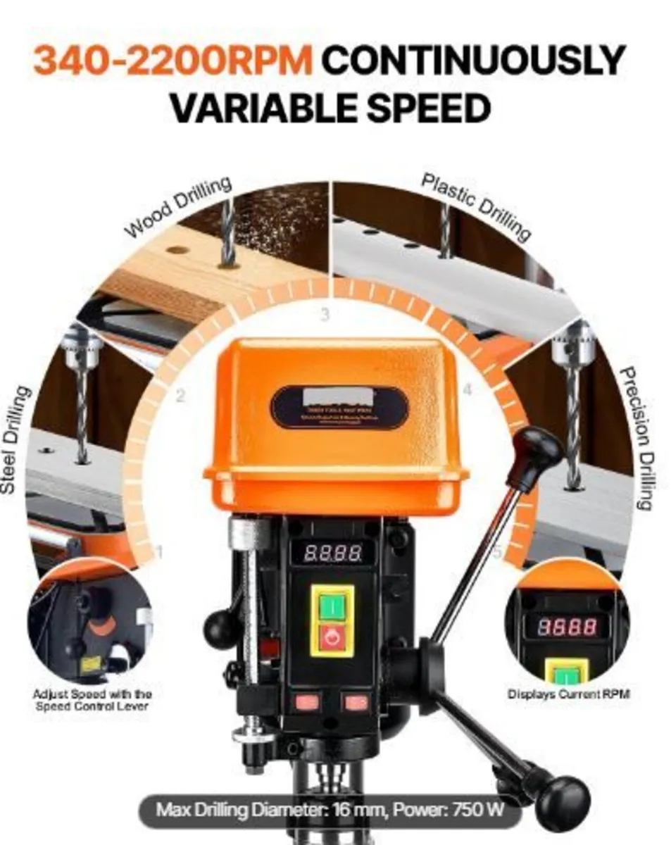 304.8 mm Benchtop Drill Press, 750W, - Image 4