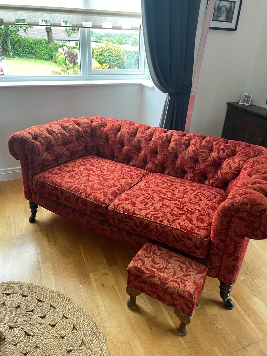 Chesterfield couch and footstool