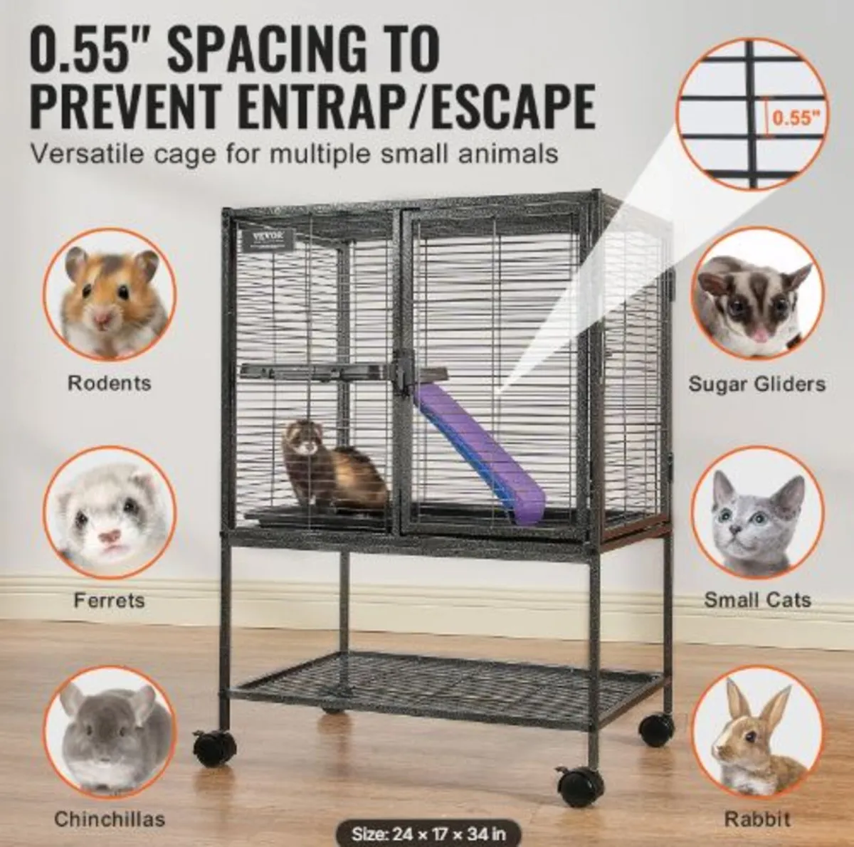 34" Rolling Metal Ferret Cage, Large 2-Tier - Image 3