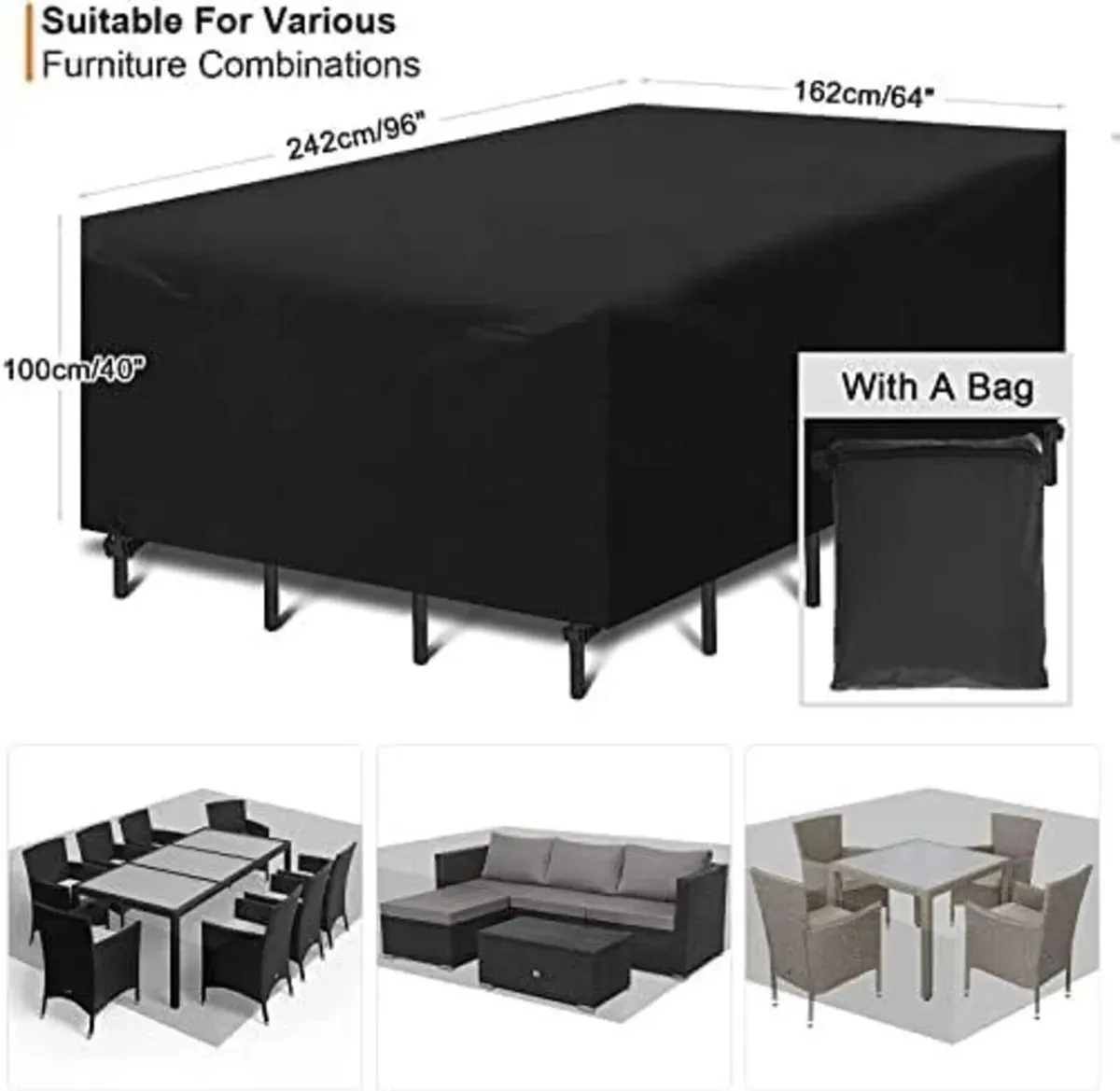 Garden Furniture Cover 242x162x100cm Waterproof - Image 2