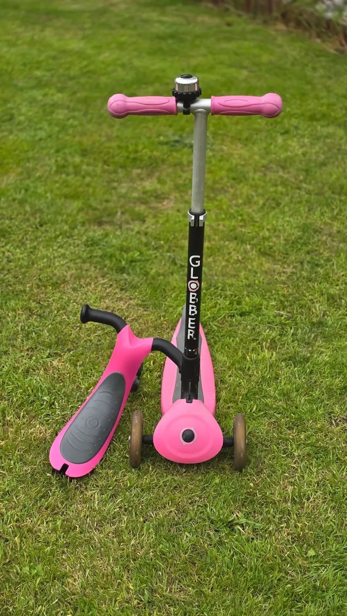 Pink Globber 3-Wheel Kids Scooter with Seat Attach - Image 2