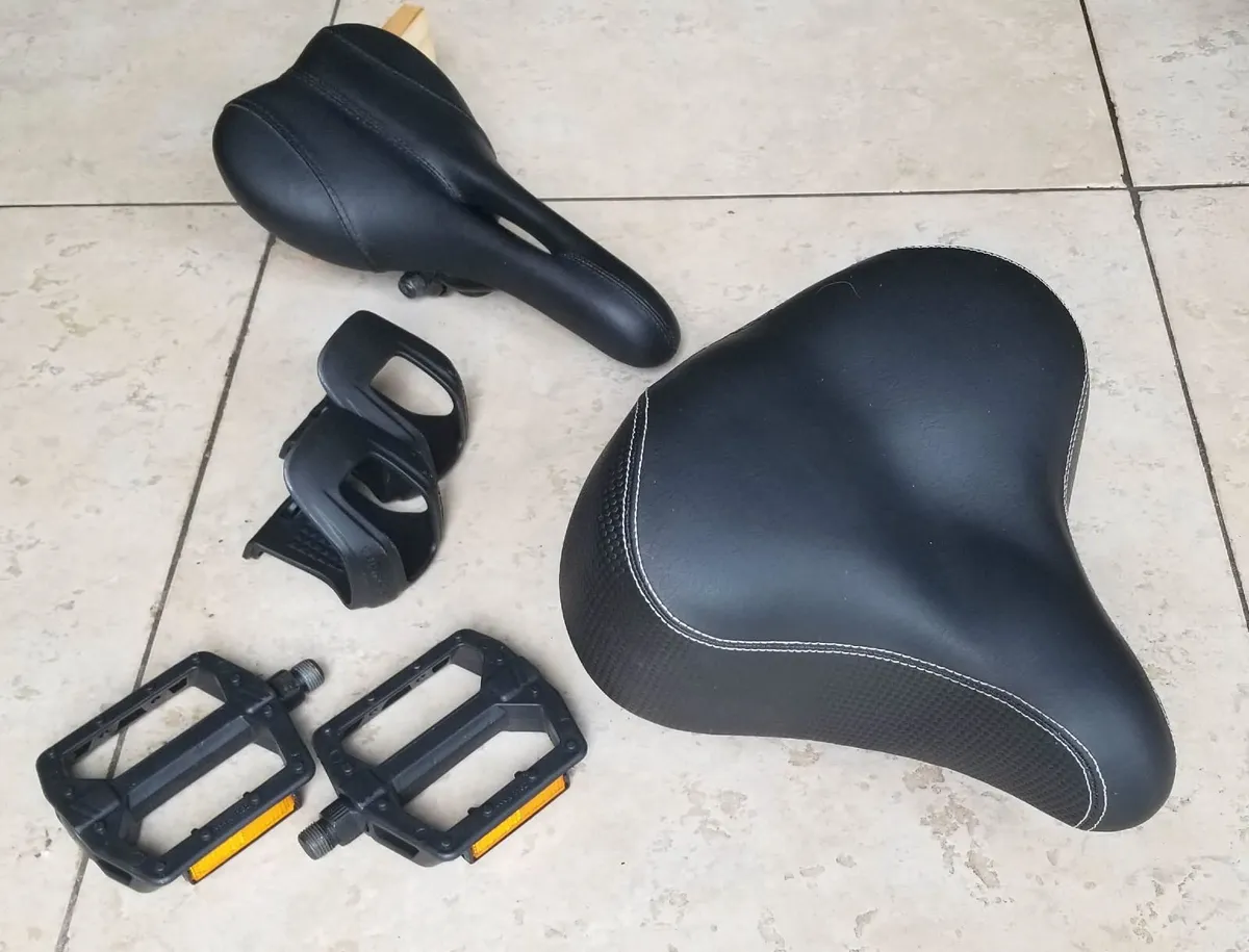 Bike Parts Bundle – Saddle, Pedals, Toe Clips - Image 1