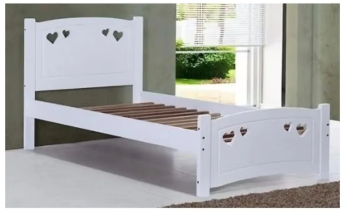 Children's White Single Bed Frame – Heart Design H - Image 2
