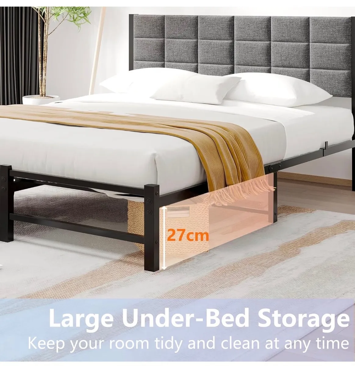 Double Bed Frame Upholstered Platform Bed with Hea - Image 3