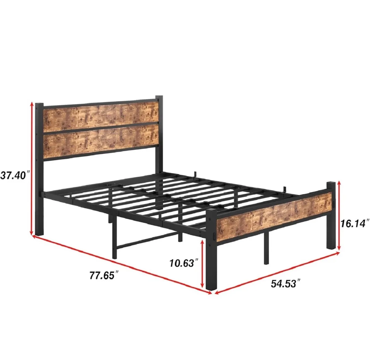 Double Bed Frame with Retro Wooden Headboard – 11" - Image 2