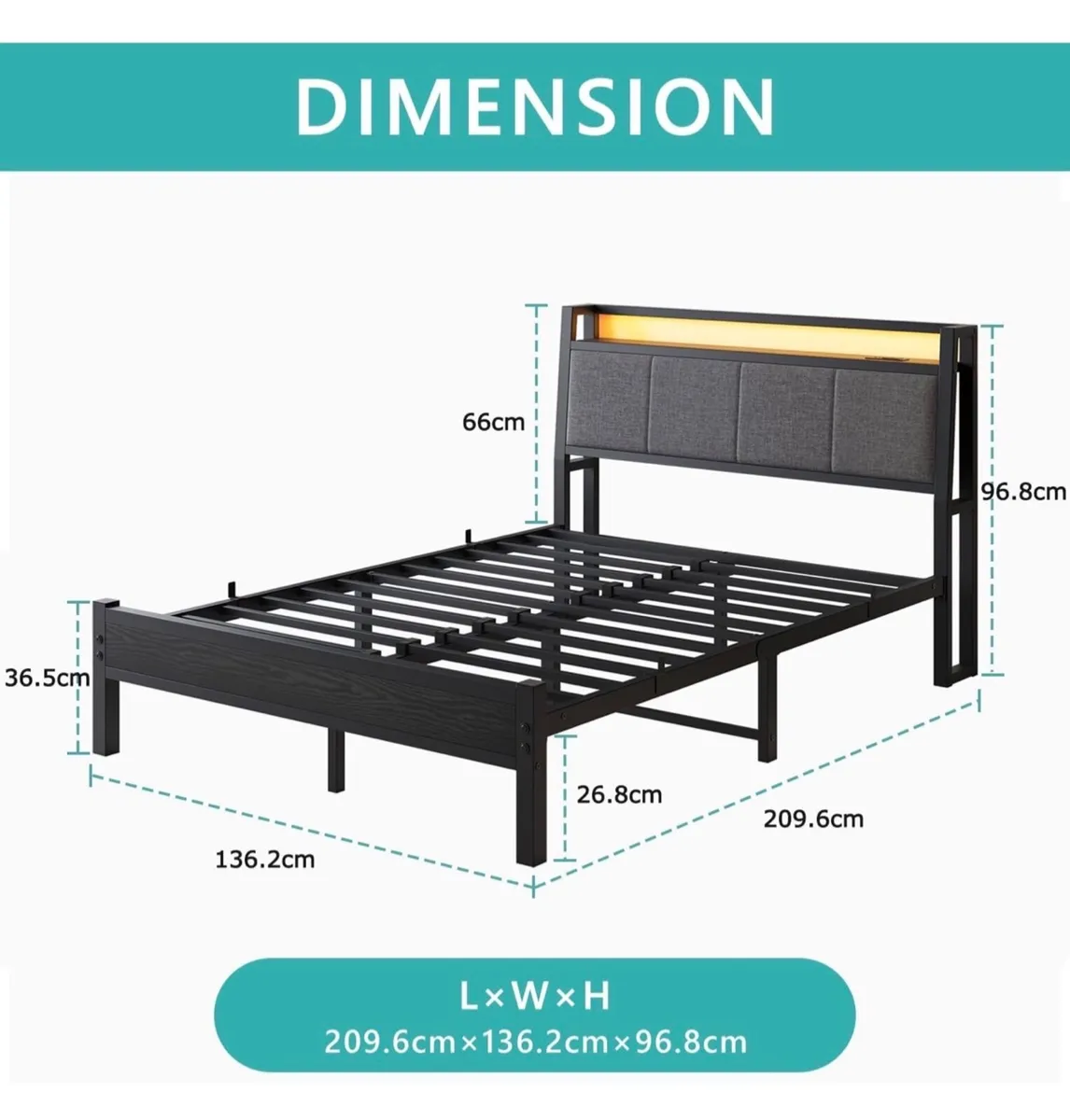 Double Bed Frame, 4FT6 Bed Frame Ergonomics Double - Image 3
