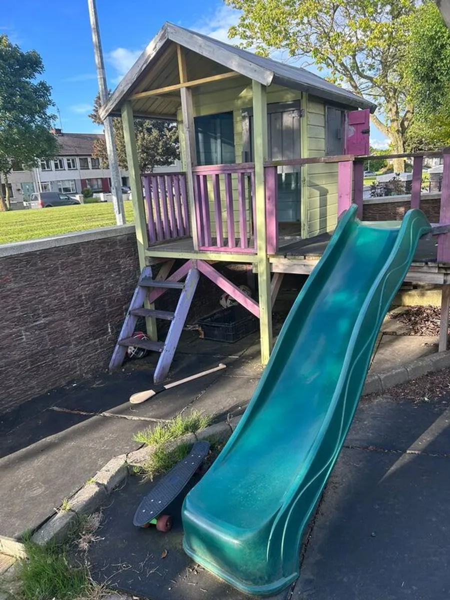 Wooden Children Playhouse with Slide - Image 1