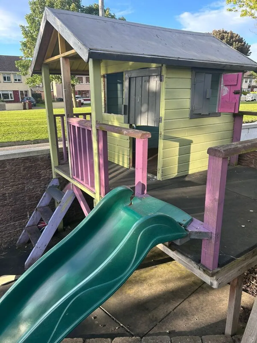 Wooden Children Playhouse with Slide - Image 2