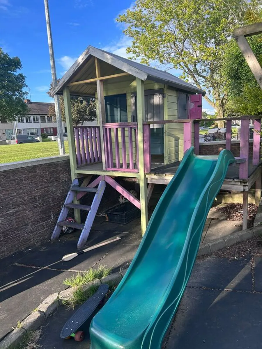 Wooden Children Playhouse with Slide - Image 3