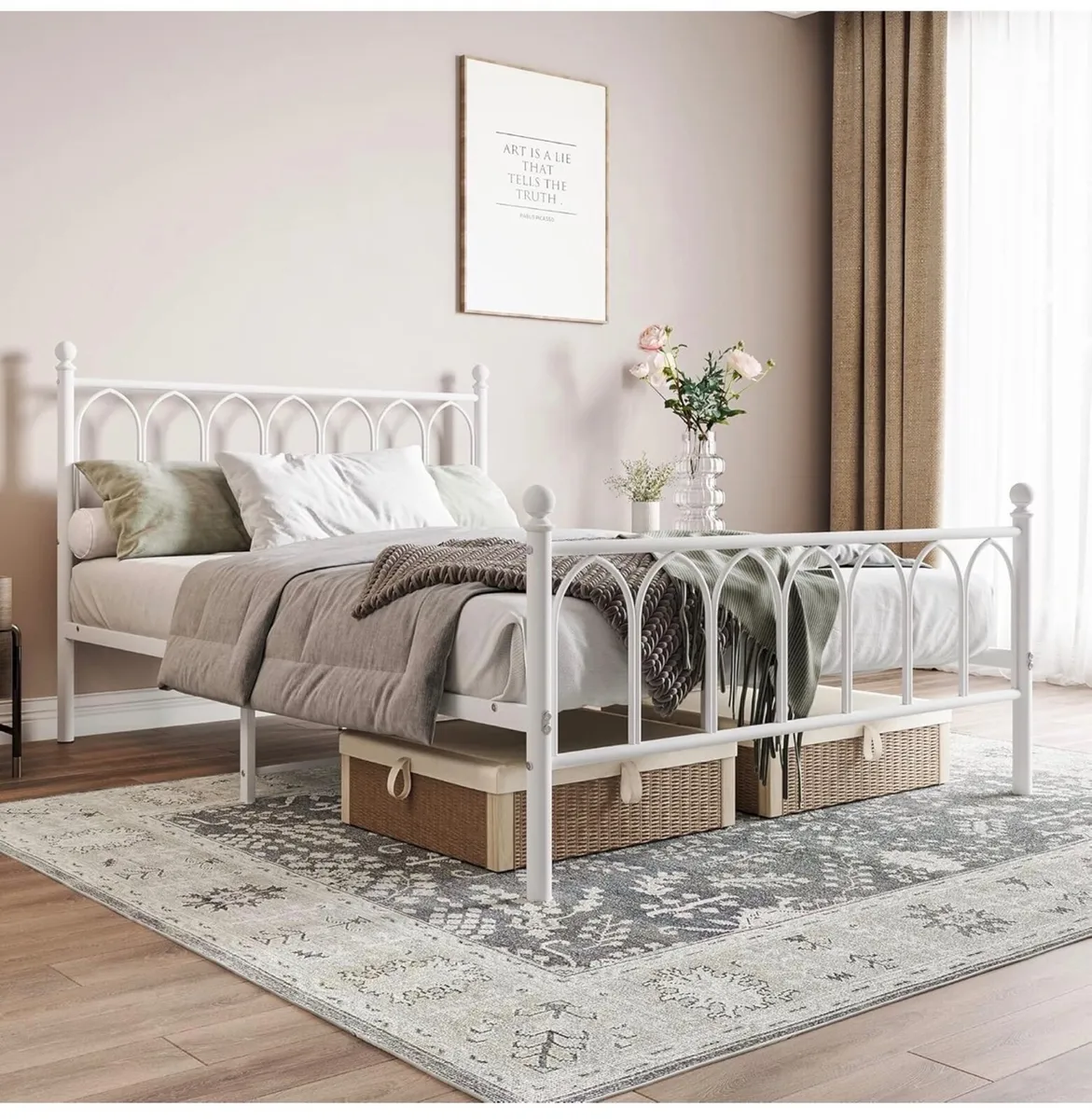 Double Metal Bed Frame 135 x 190 cm with Headboard - Image 3