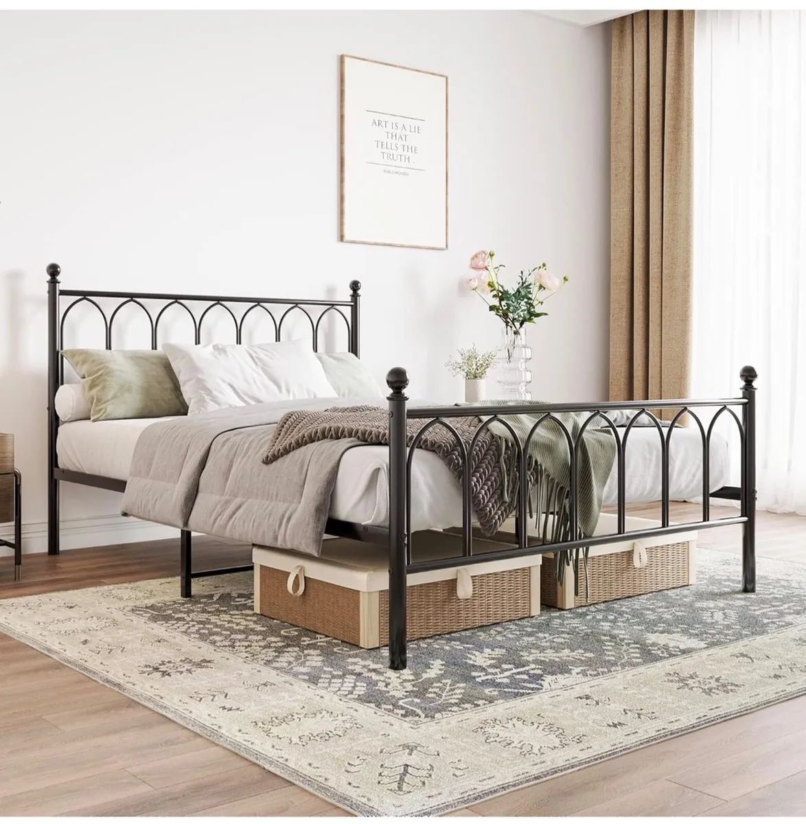 Double Metal Bed Frame 135 x 190 cm with Headboard - Image 3