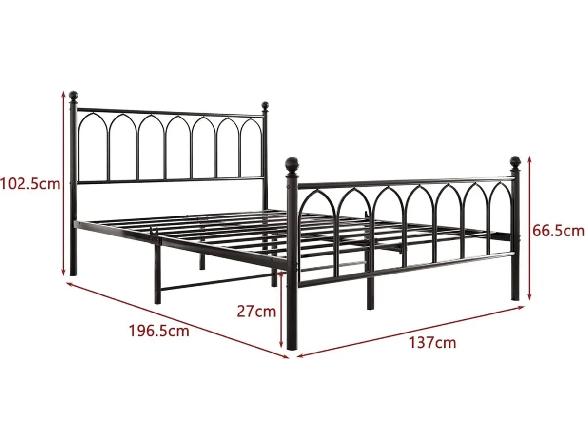 Double Metal Bed Frame 135 x 190 cm with Headboard - Image 2