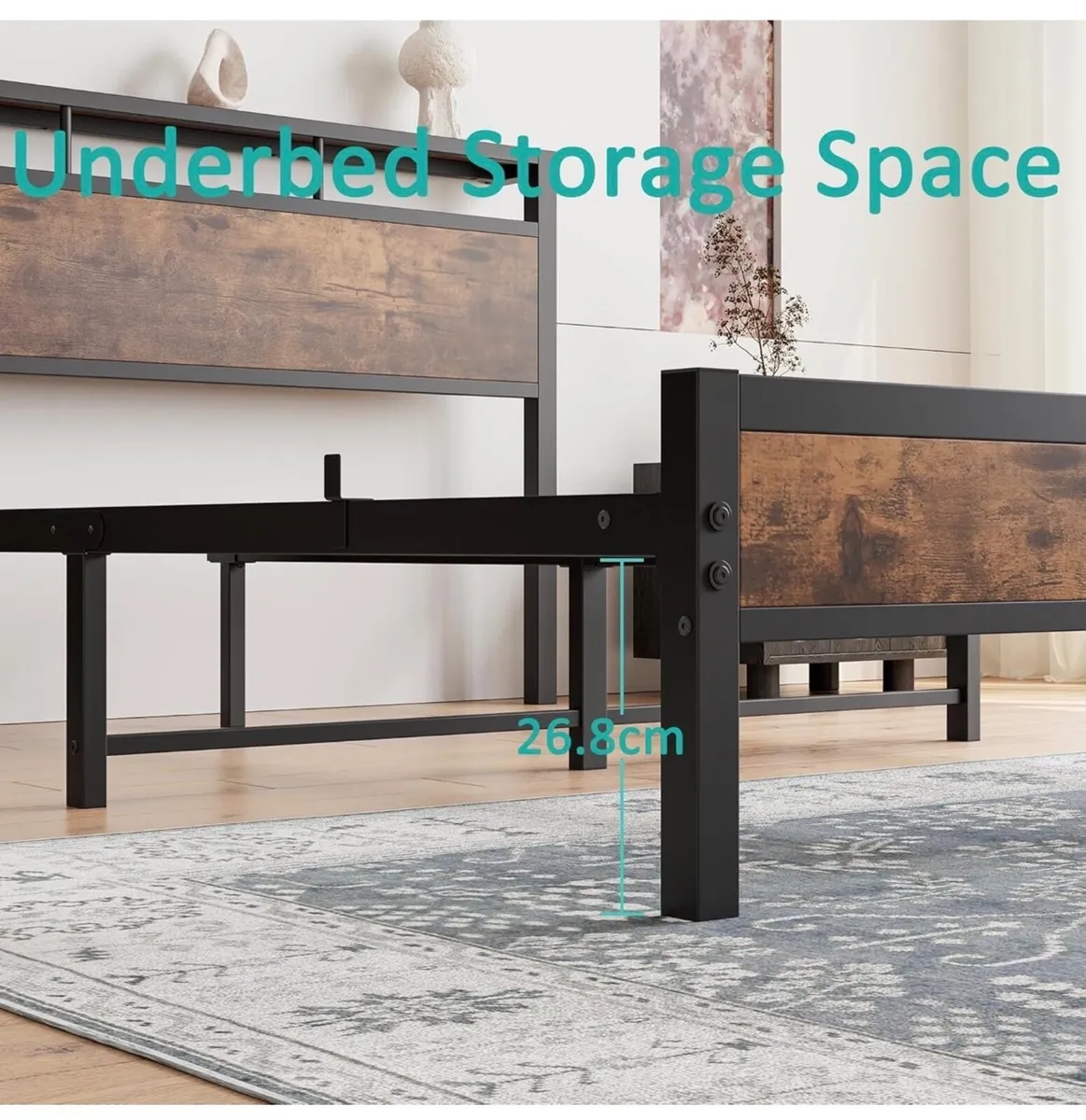 Double Bed Frame with Wooden Storage Shelf Headboa - Image 2