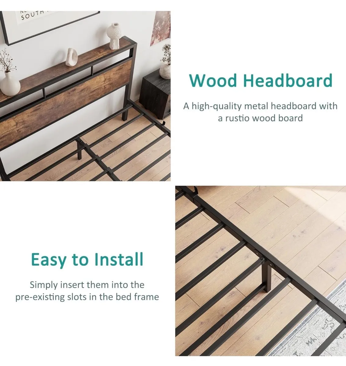 Double Bed Frame with Wooden Storage Shelf Headboa - Image 3