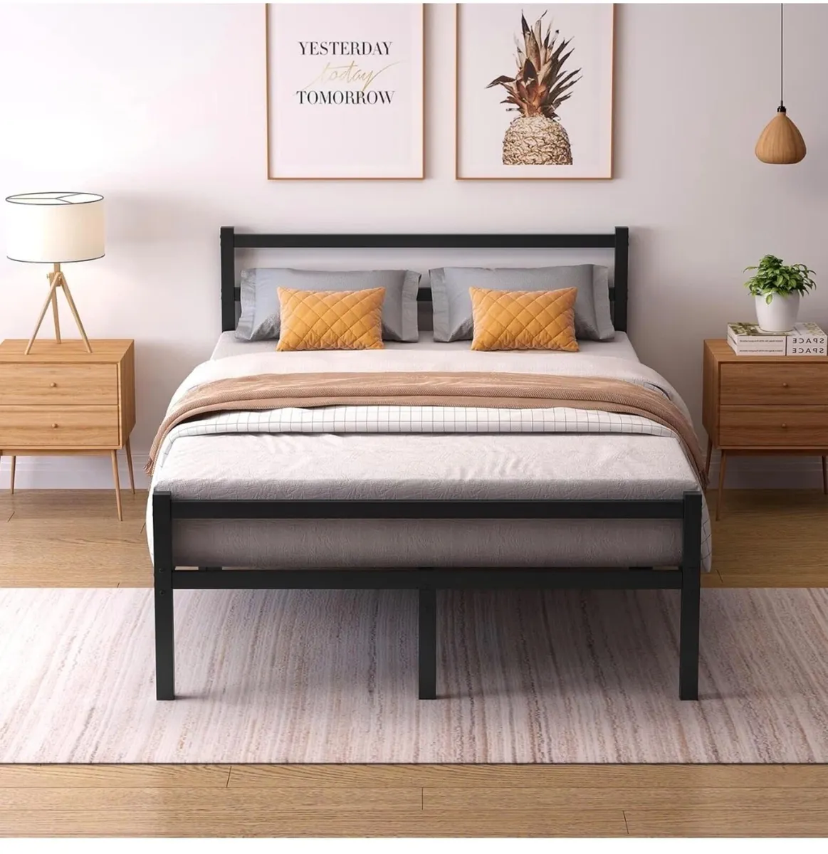 Double Bed Frames with Headboard 4ft6 Black Metal - Image 3