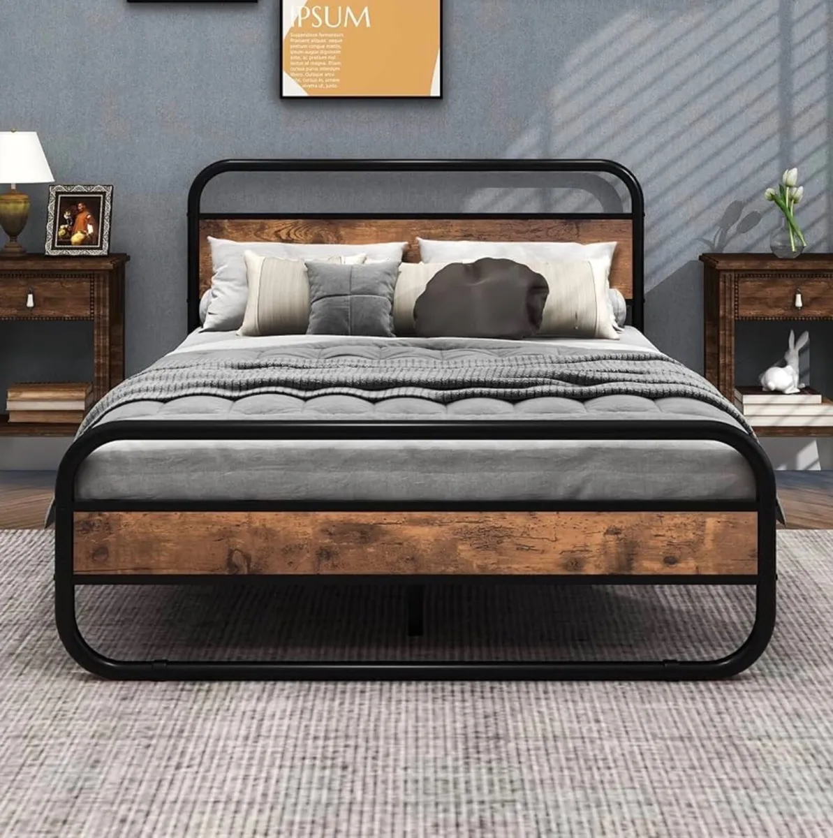 Double Size Bed Frame with Headboard,Oval-Shaped P - Image 3