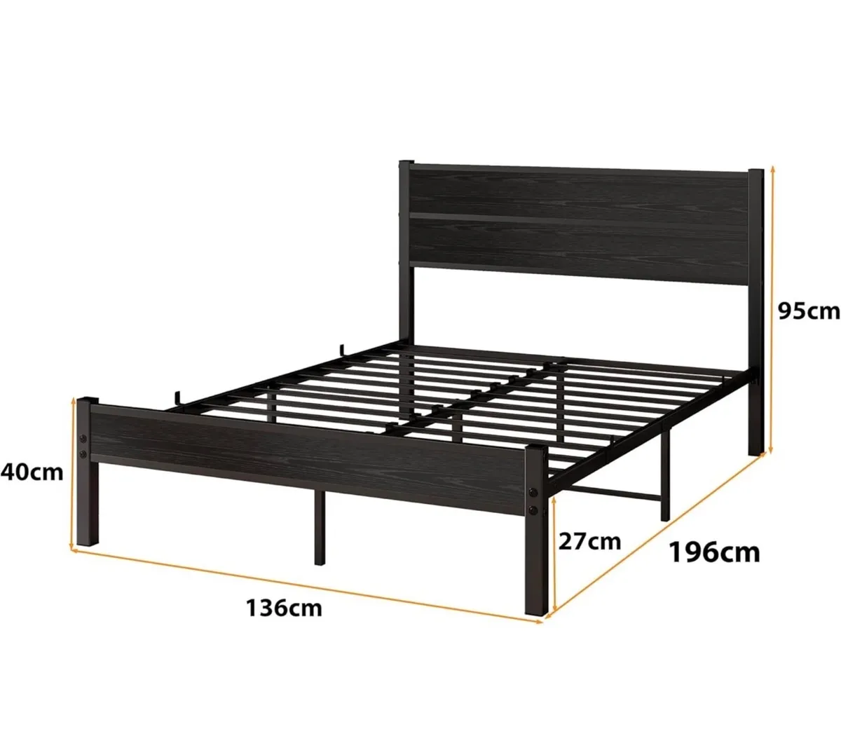Double Bed Frame with Retro Wooden Headboard – 11" - Image 3