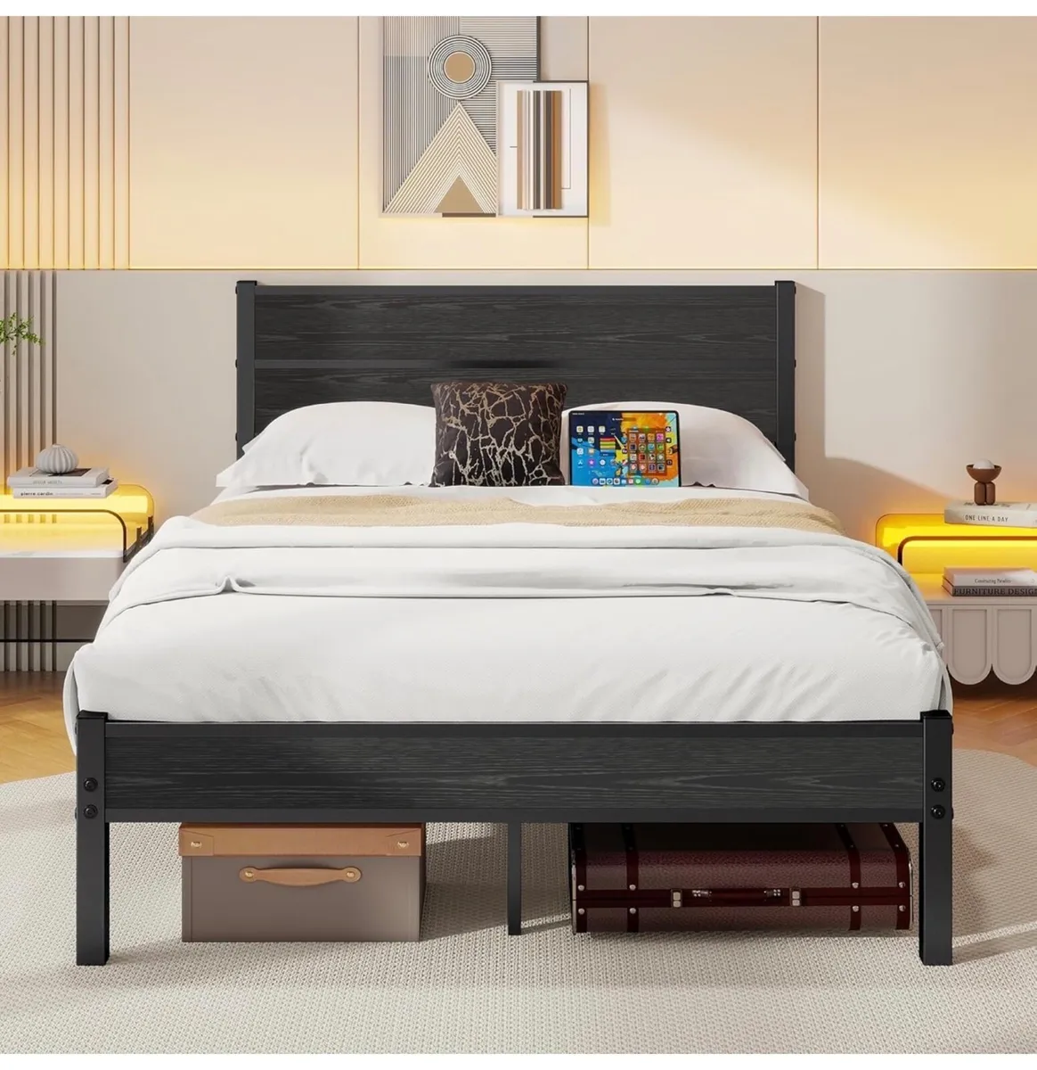 Double Bed Frame with Retro Wooden Headboard – 11" - Image 4
