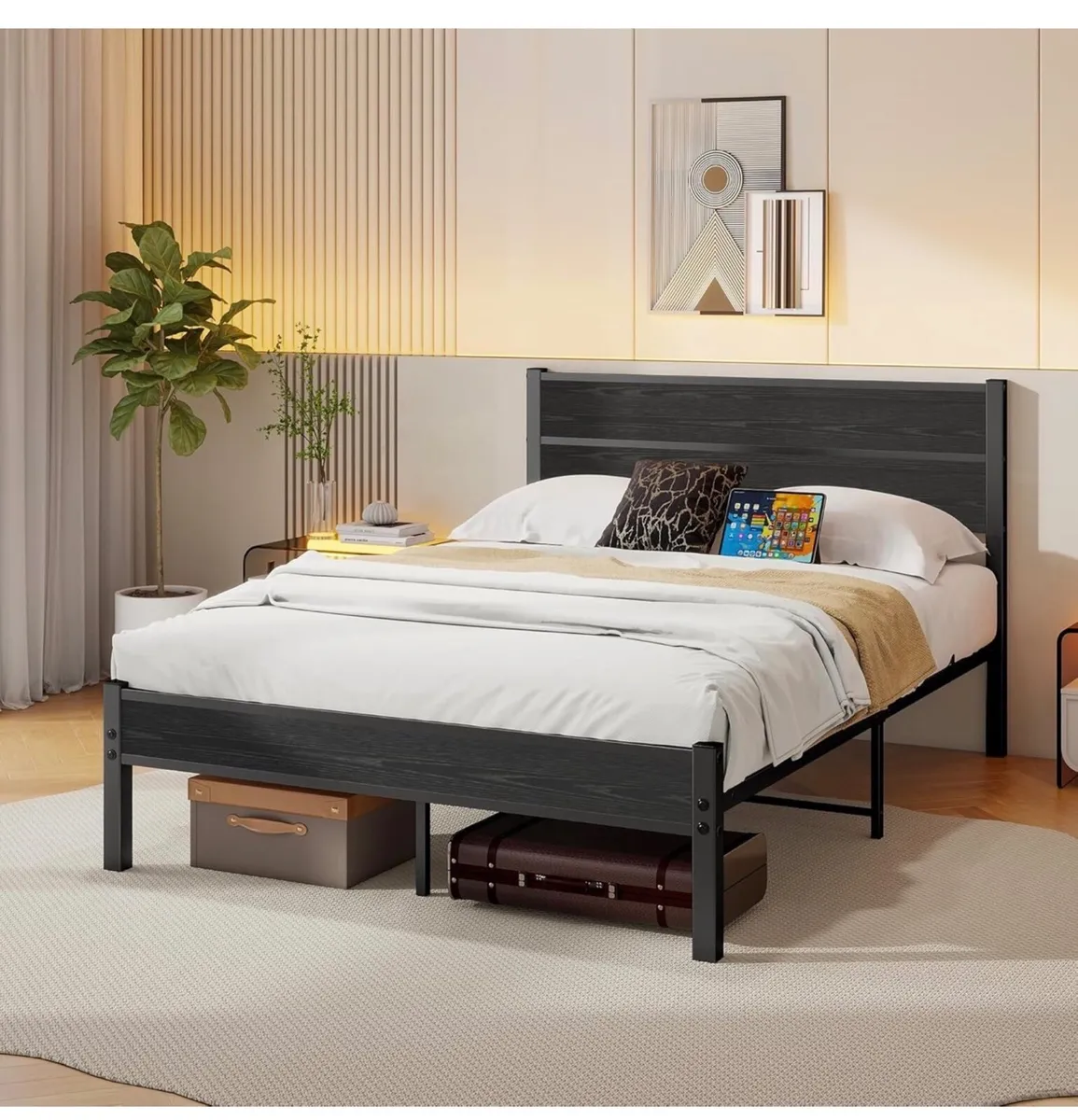 Double Bed Frame with Retro Wooden Headboard – 11" - Image 2