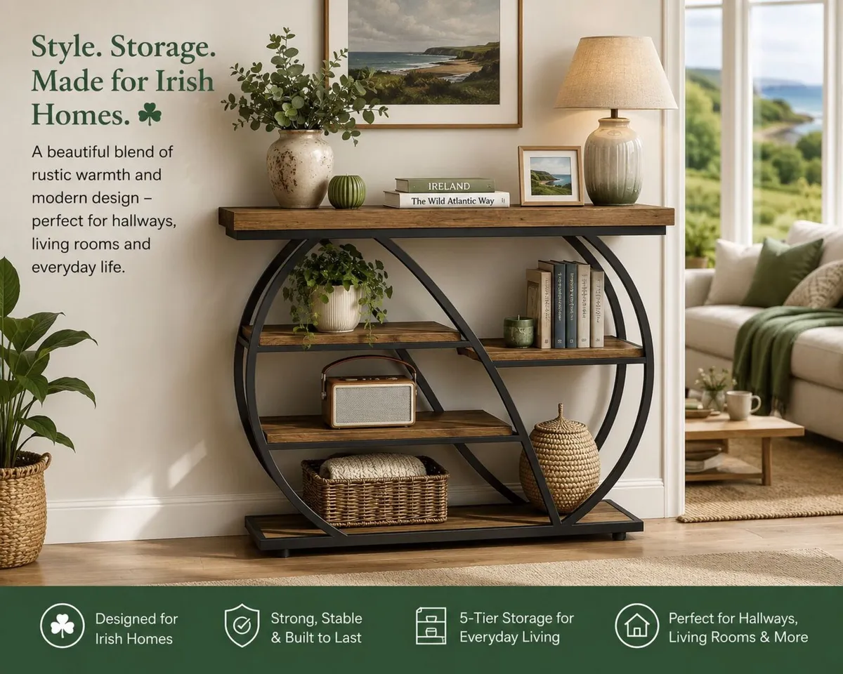 Console Table Rustic Brown & Black 5-Tier Hallway - Image 1
