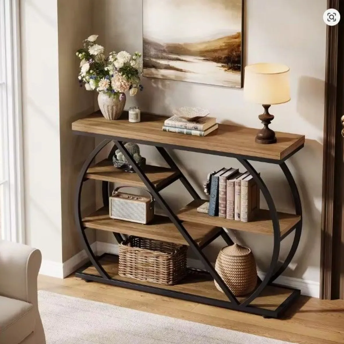 Console Table Rustic Brown & Black 5-Tier Hallway - Image 2