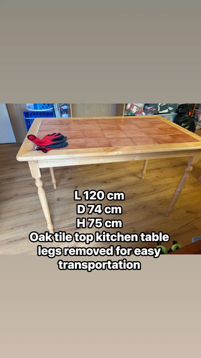 oak tile top kitchen table - Image 1