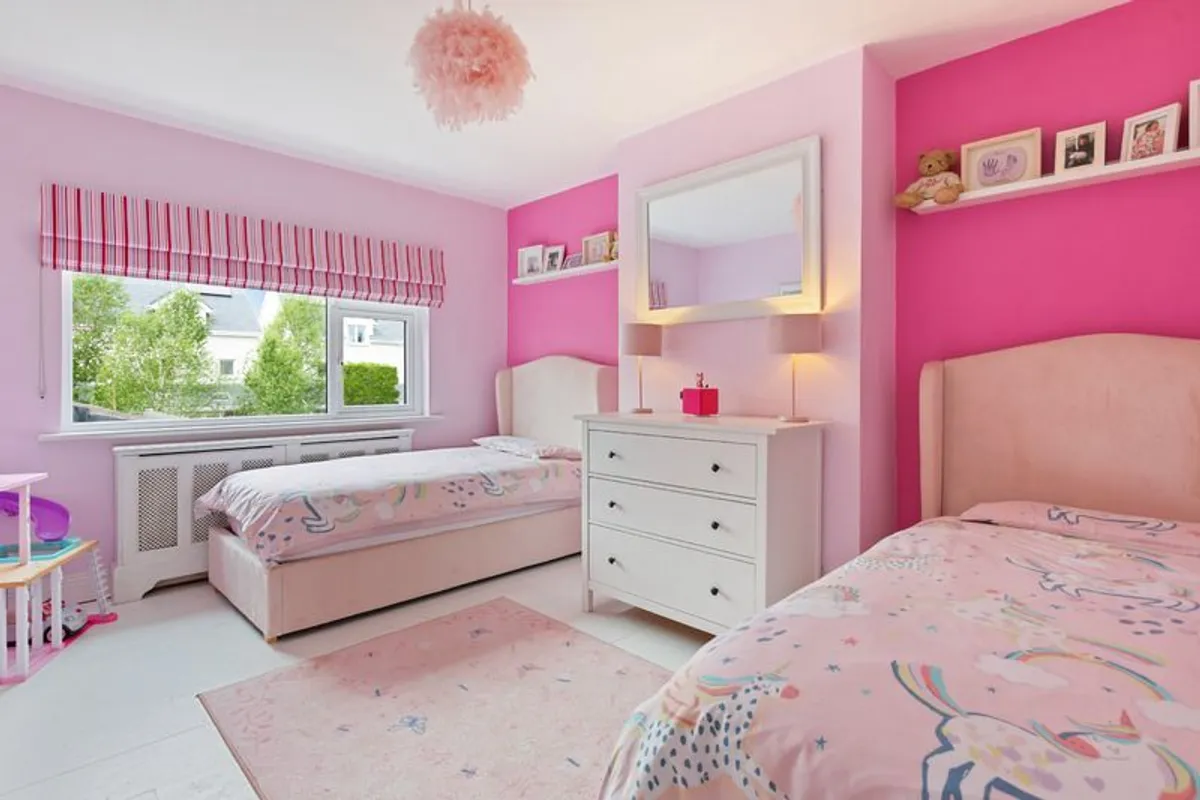 Kids single beds in pink suede