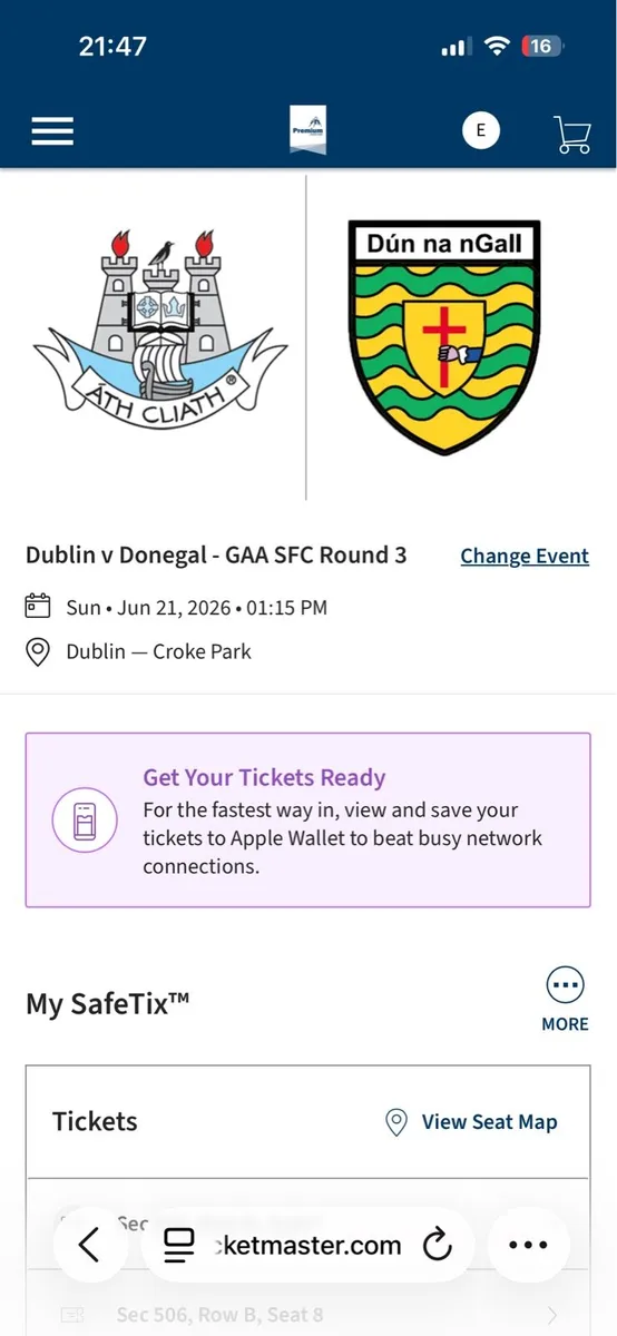 2 xDonegal vs Dublin Croke Park Premium tix