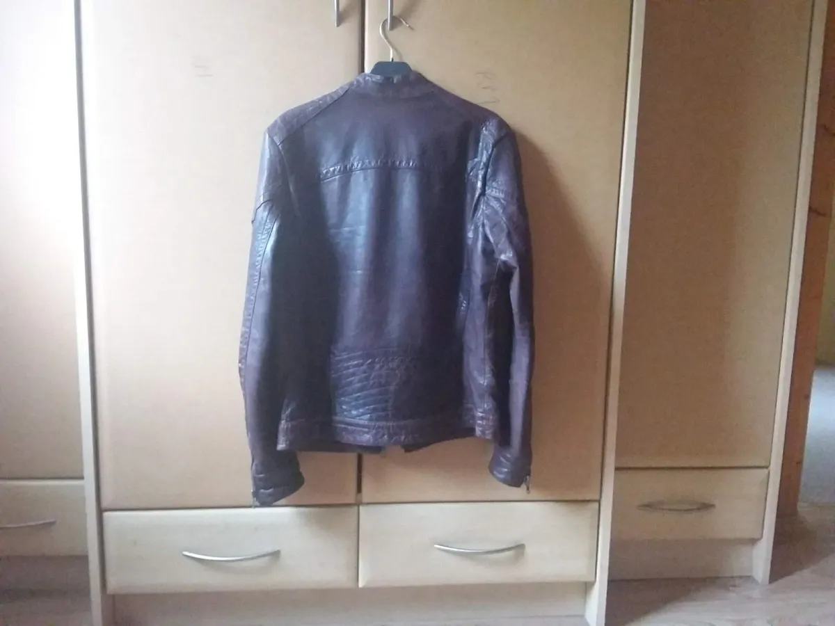 River Island Wine Leather Jacket - Image 3