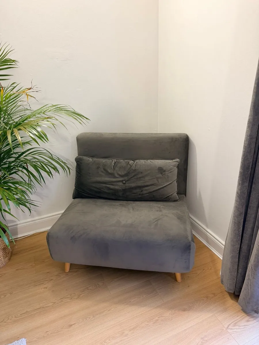 Grey Velvet Sleeper Chair - Image 1