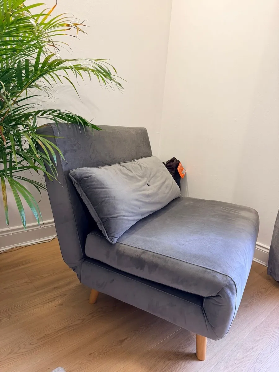 Grey Velvet Sleeper Chair - Image 2