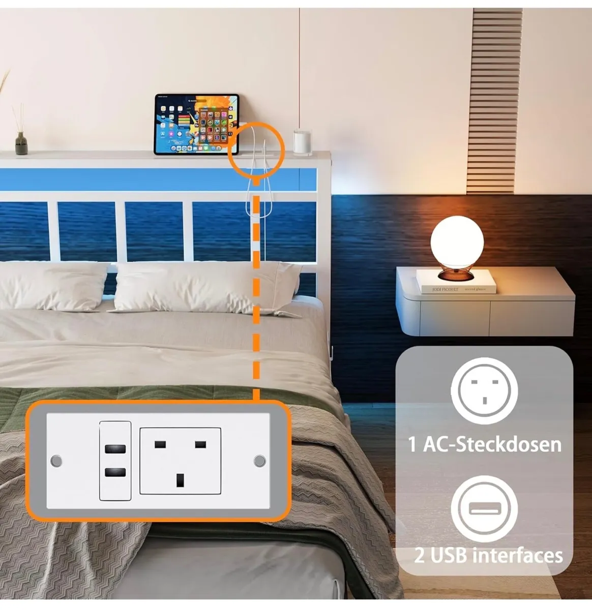 Double Bed Frame with Storage Headboard,4ft6 Bed F - Image 2