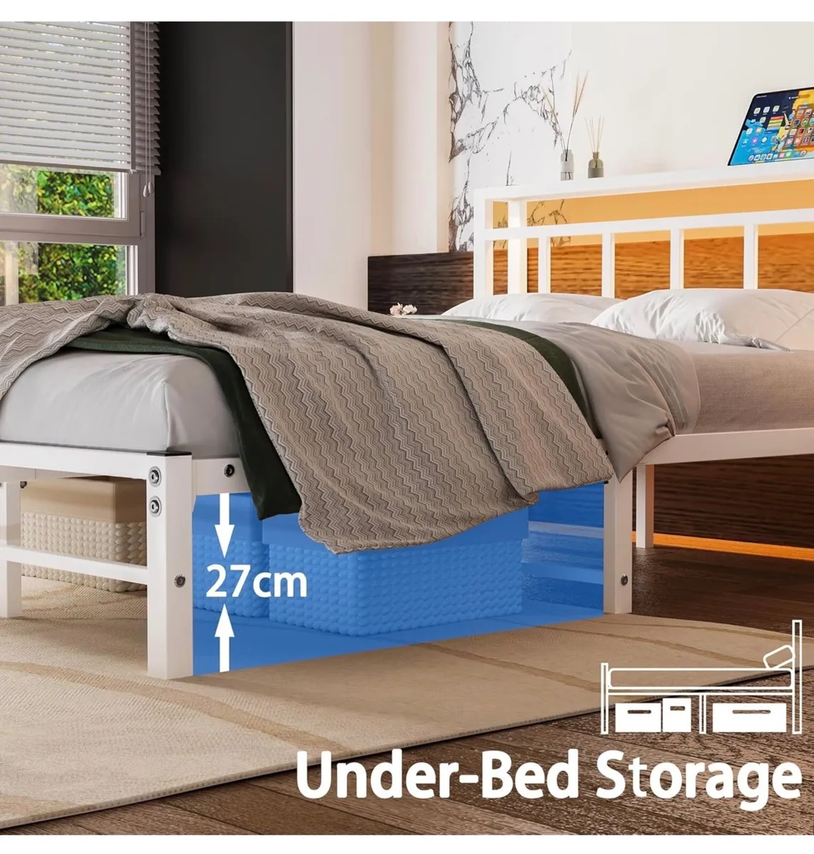 Double Bed Frame with Storage Headboard,4ft6 Bed F - Image 3