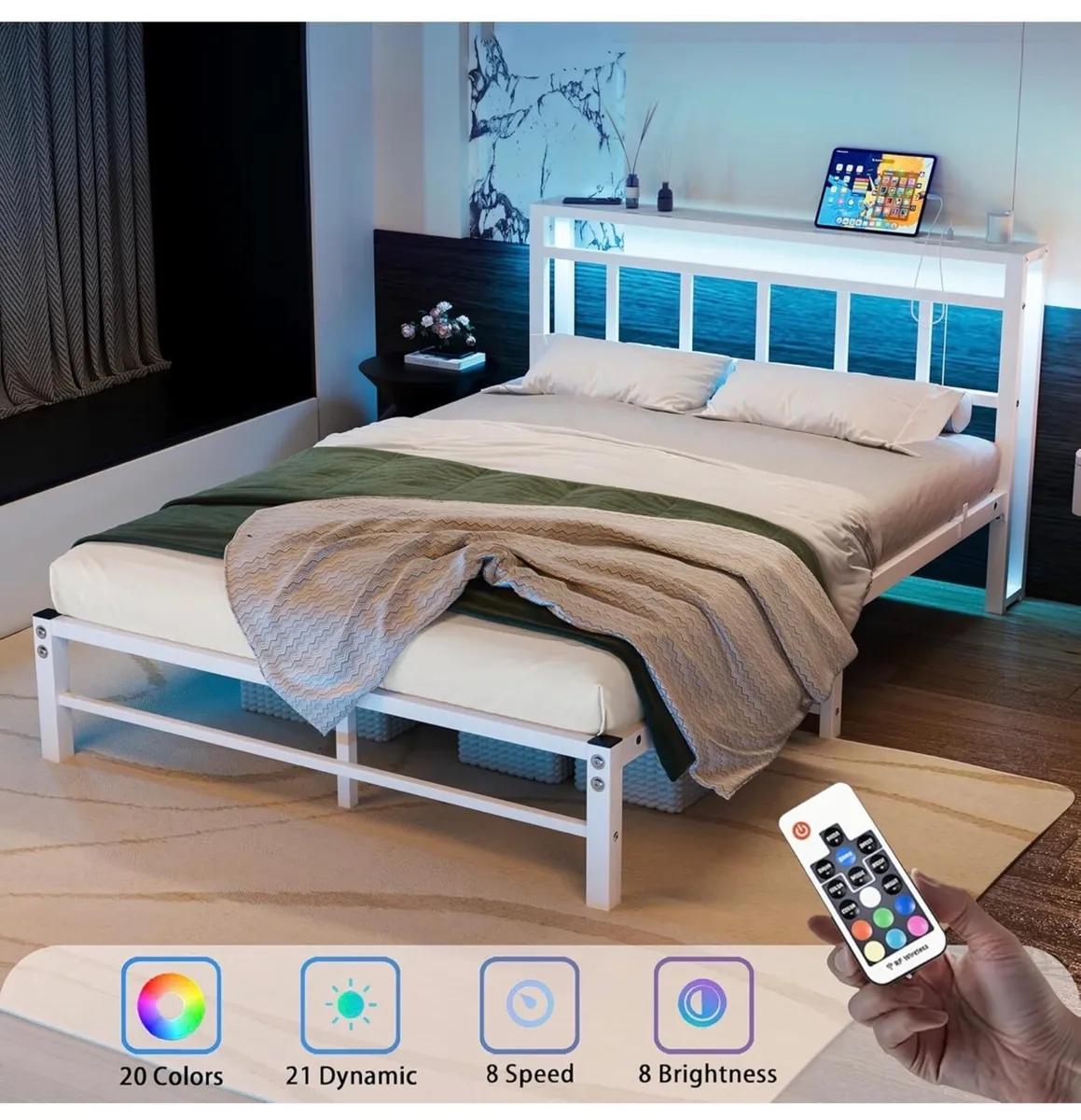 Double Bed Frame with Storage Headboard,4ft6 Bed F - Image 1