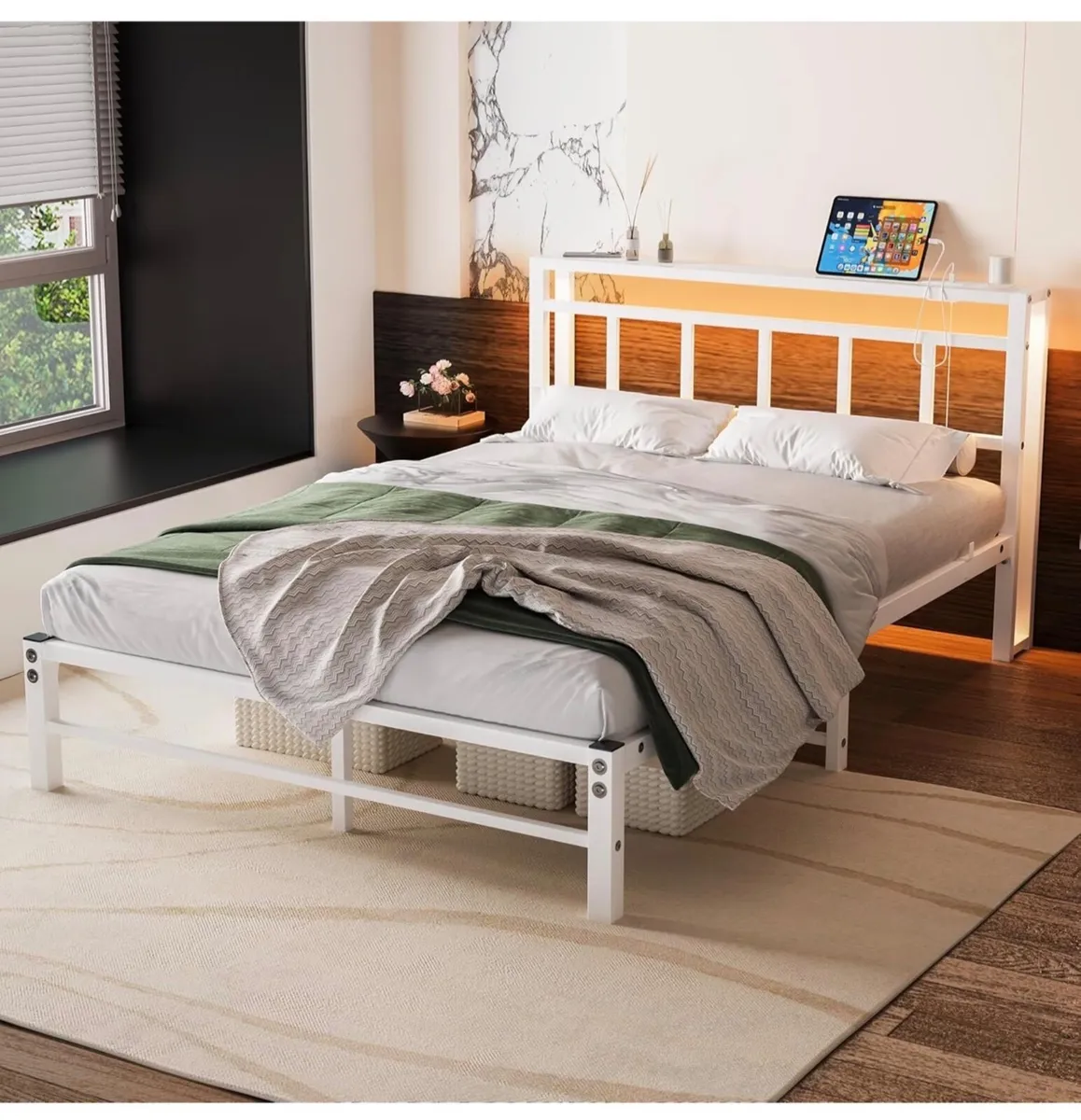 Double Bed Frame with Storage Headboard,4ft6 Bed F - Image 4