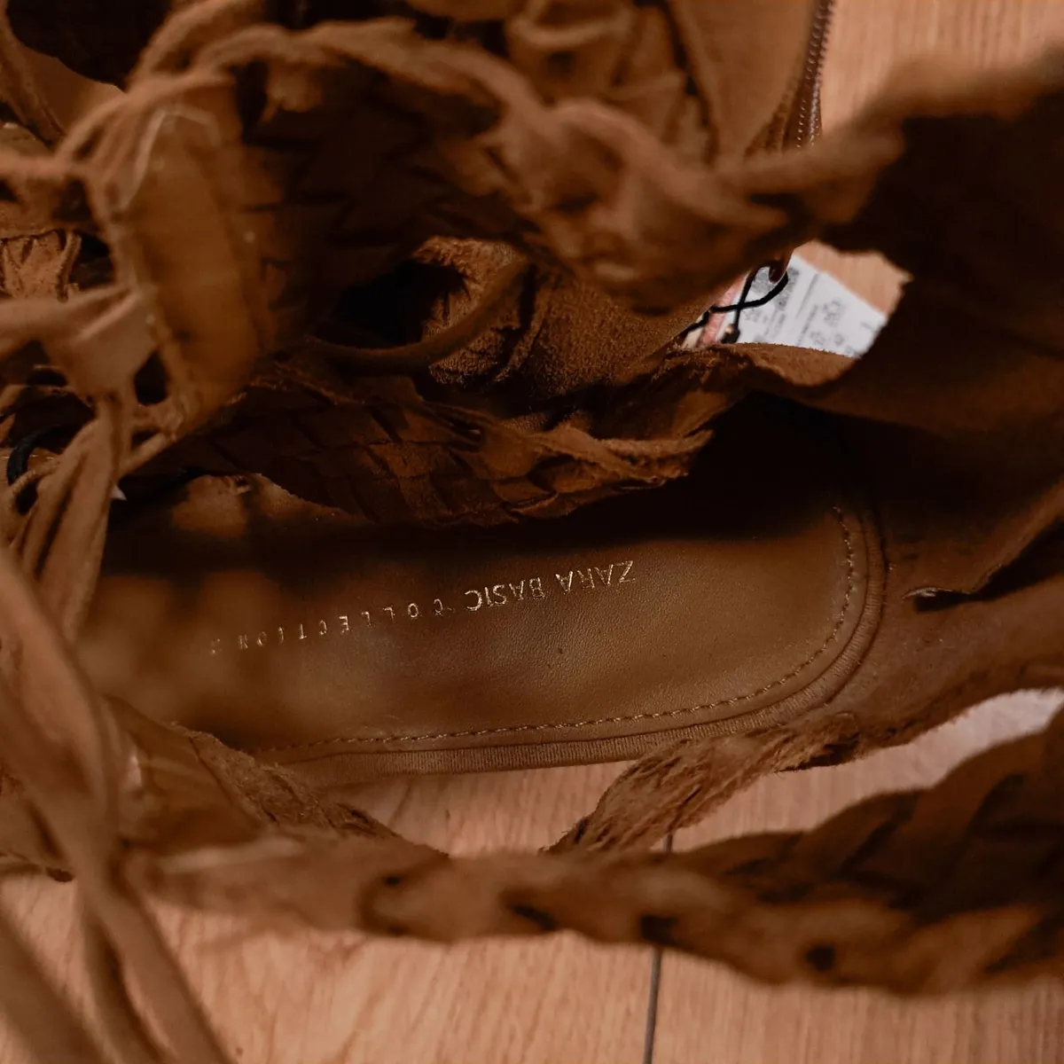 Zara Brown Woven Gladiator Block Heel Sandals 6UK - Image 3