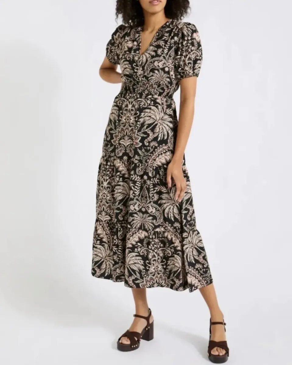 New Palm Tree Tropical Print Dress: Size 8