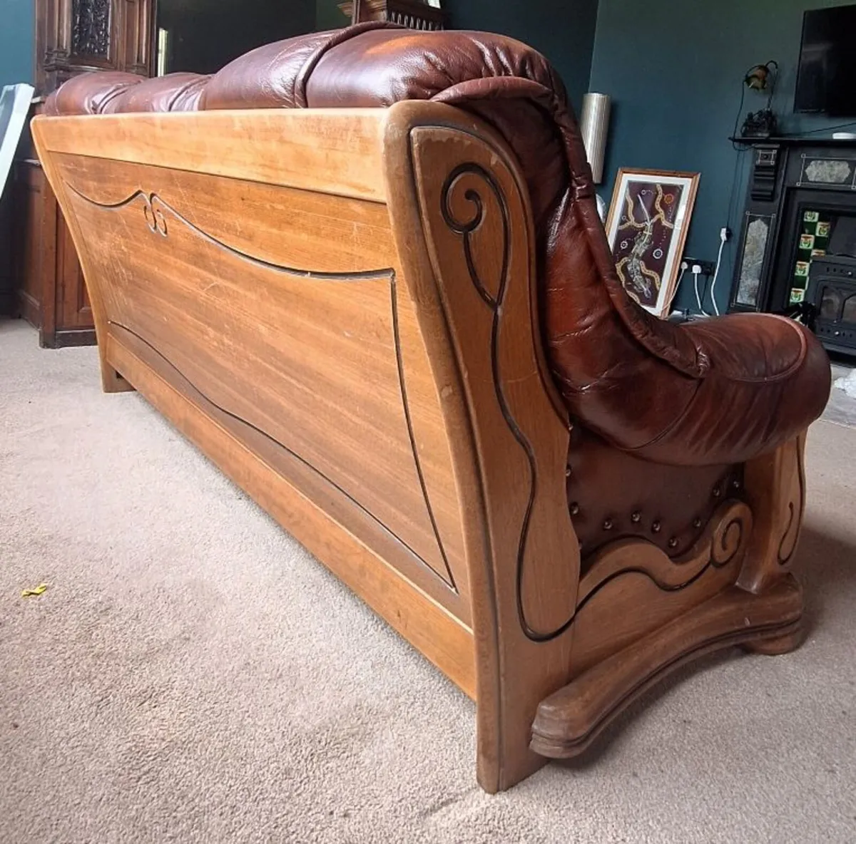 Brown Leather Sofa & 2 Matching Armchairs - Image 3