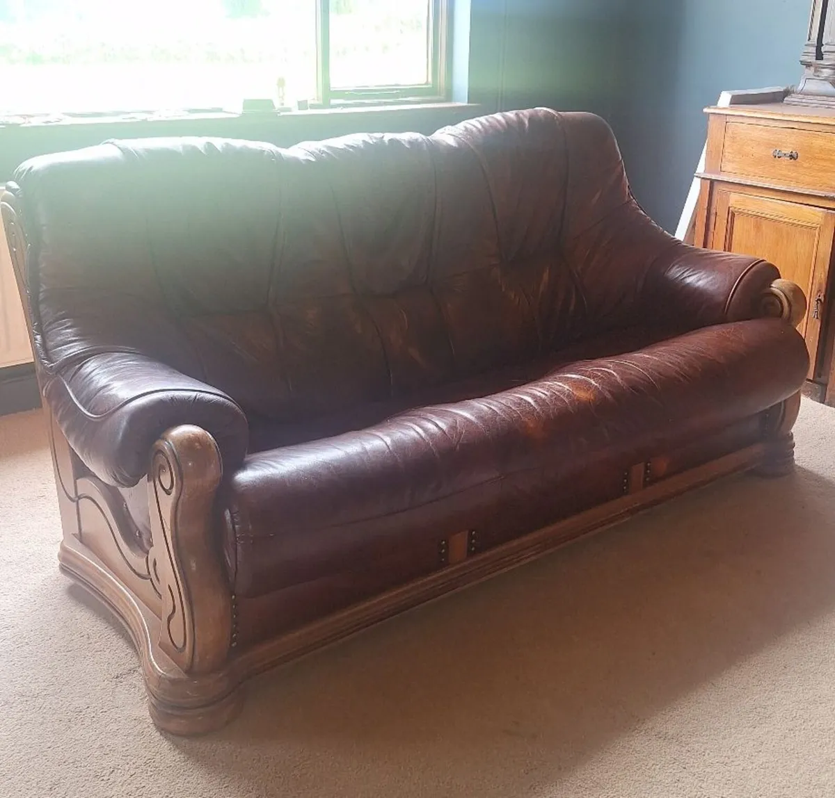 Brown Leather Sofa & 2 Matching Armchairs - Image 2