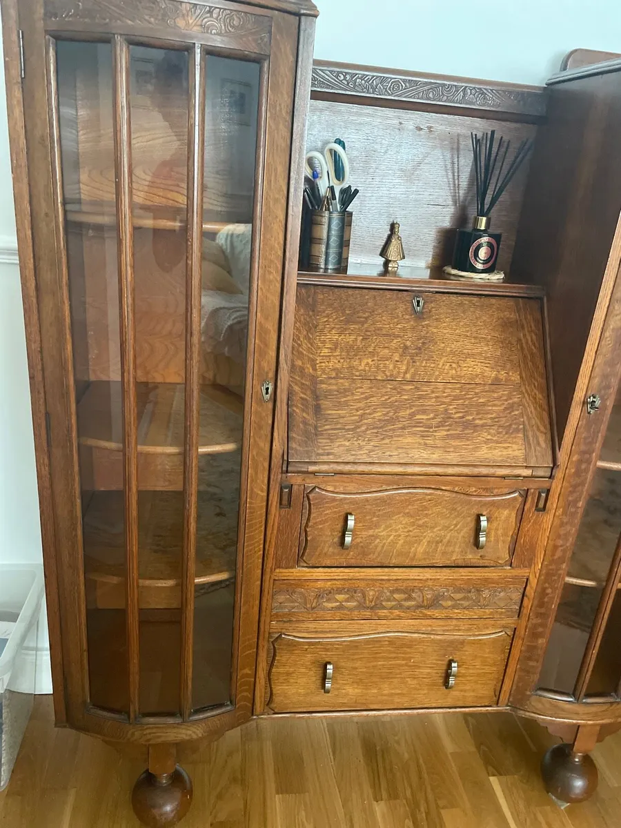 Oak bureau bookcase cabinet - Image 3