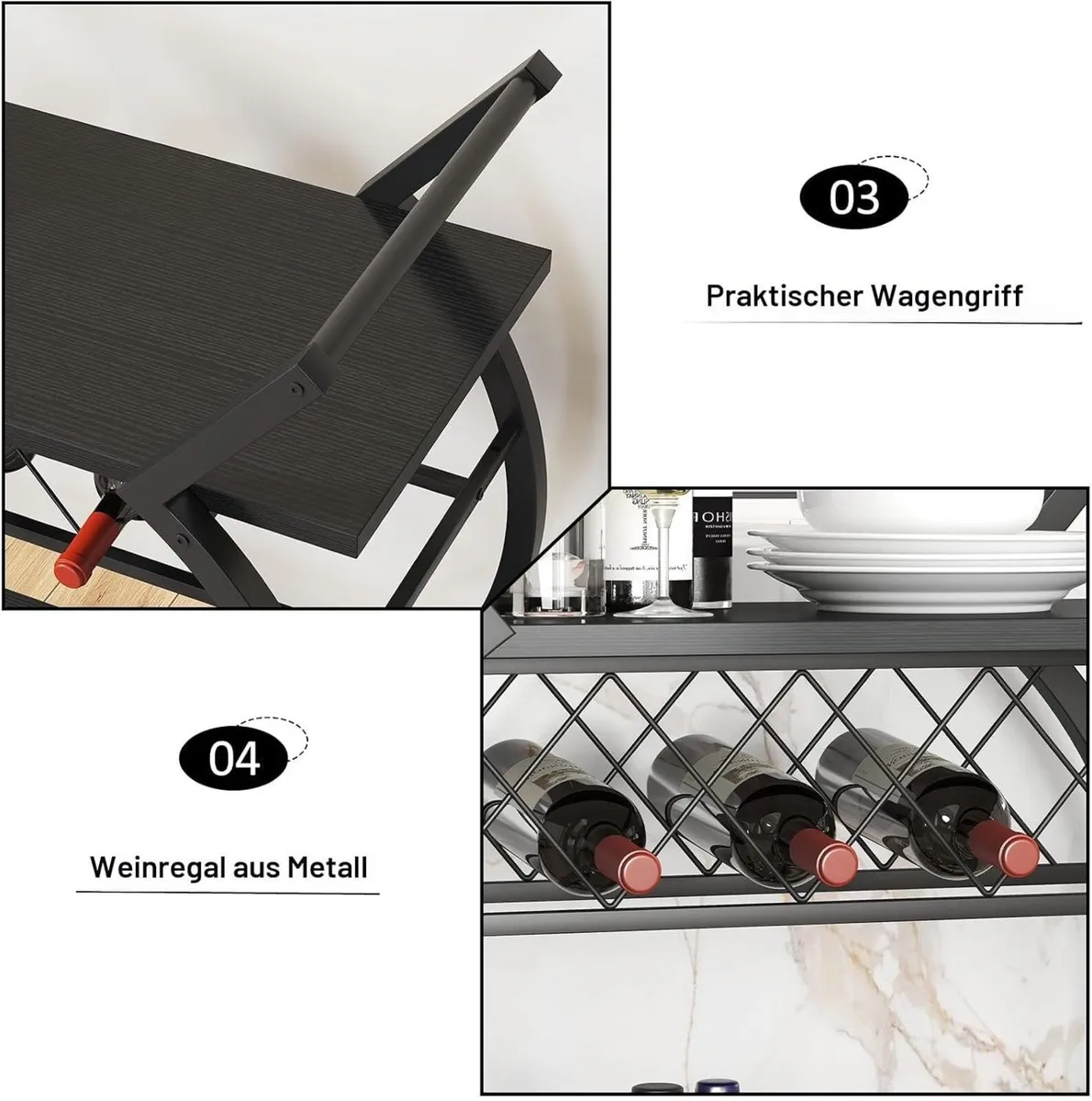 Wine Rack Serving Trolley with Wheels Bar Cart - Image 2