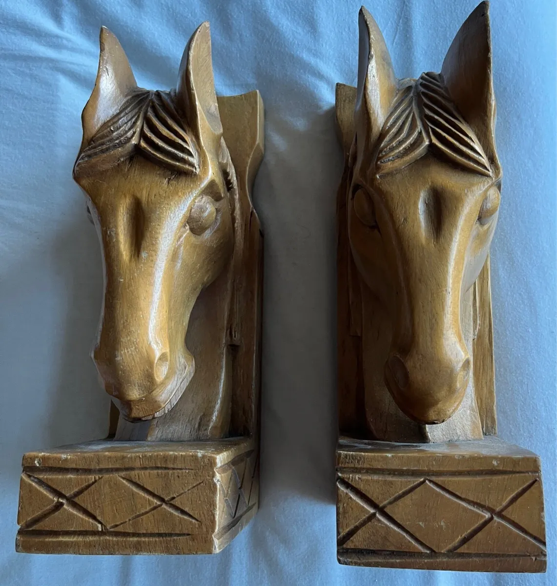 Vintage Carved Wooden Horse Head Bookends 1960’s - Image 2