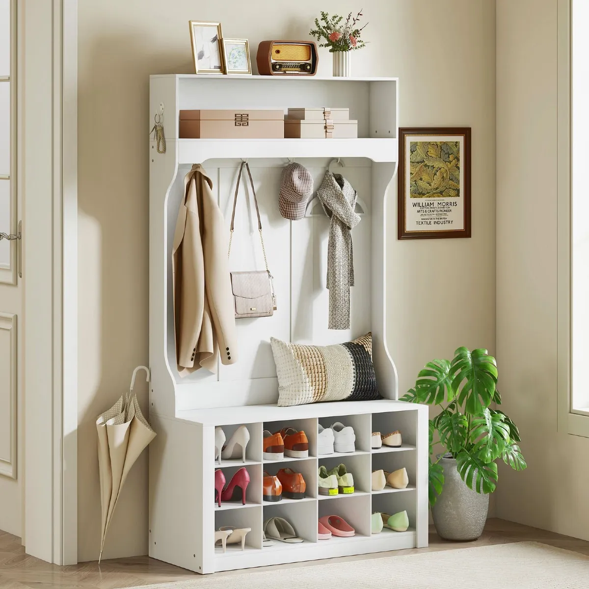 Coat Rack with Shelf & Bench - Shoe Cubbies - Mult - Image 1