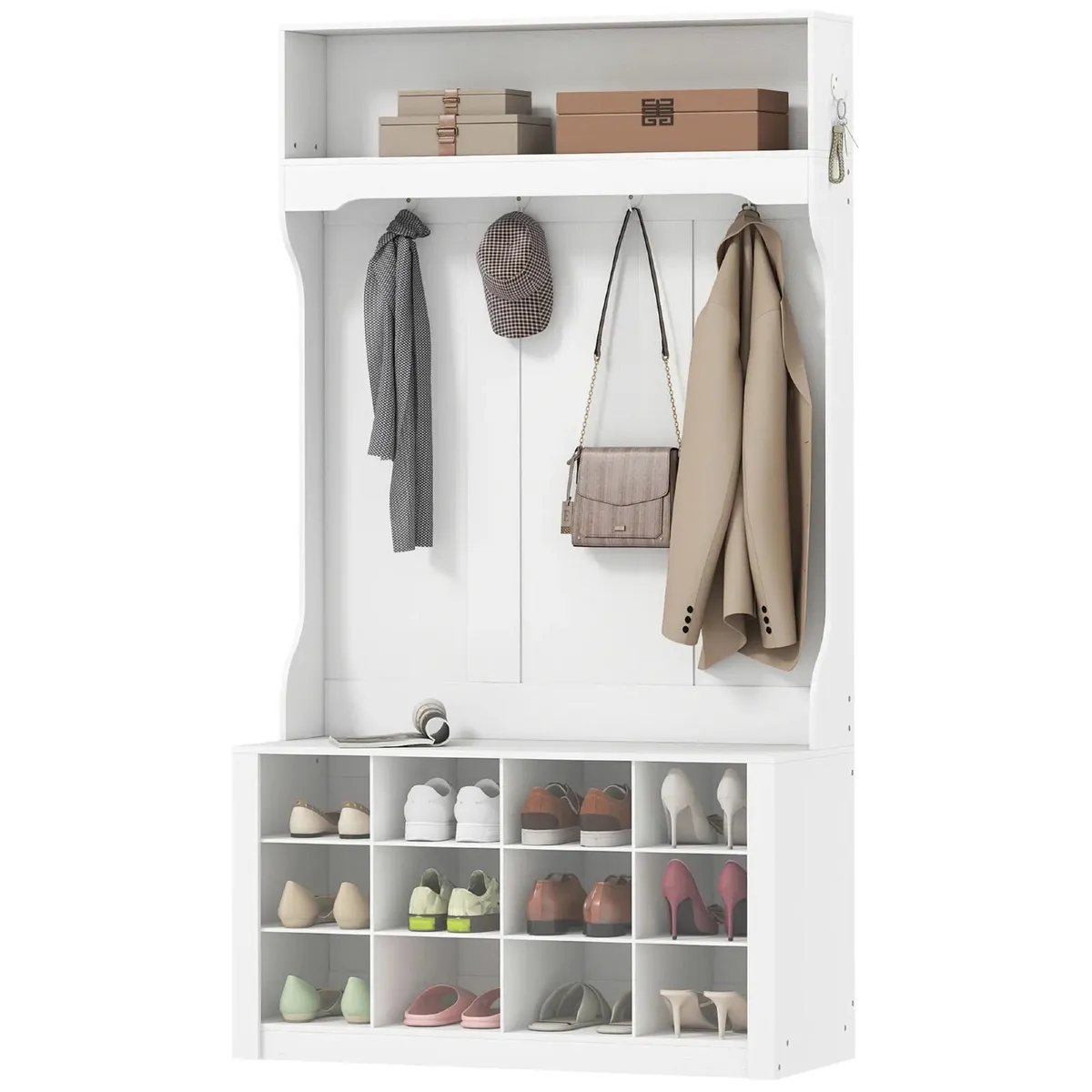 Coat Rack with Shelf & Bench - Shoe Cubbies - Mult - Image 4