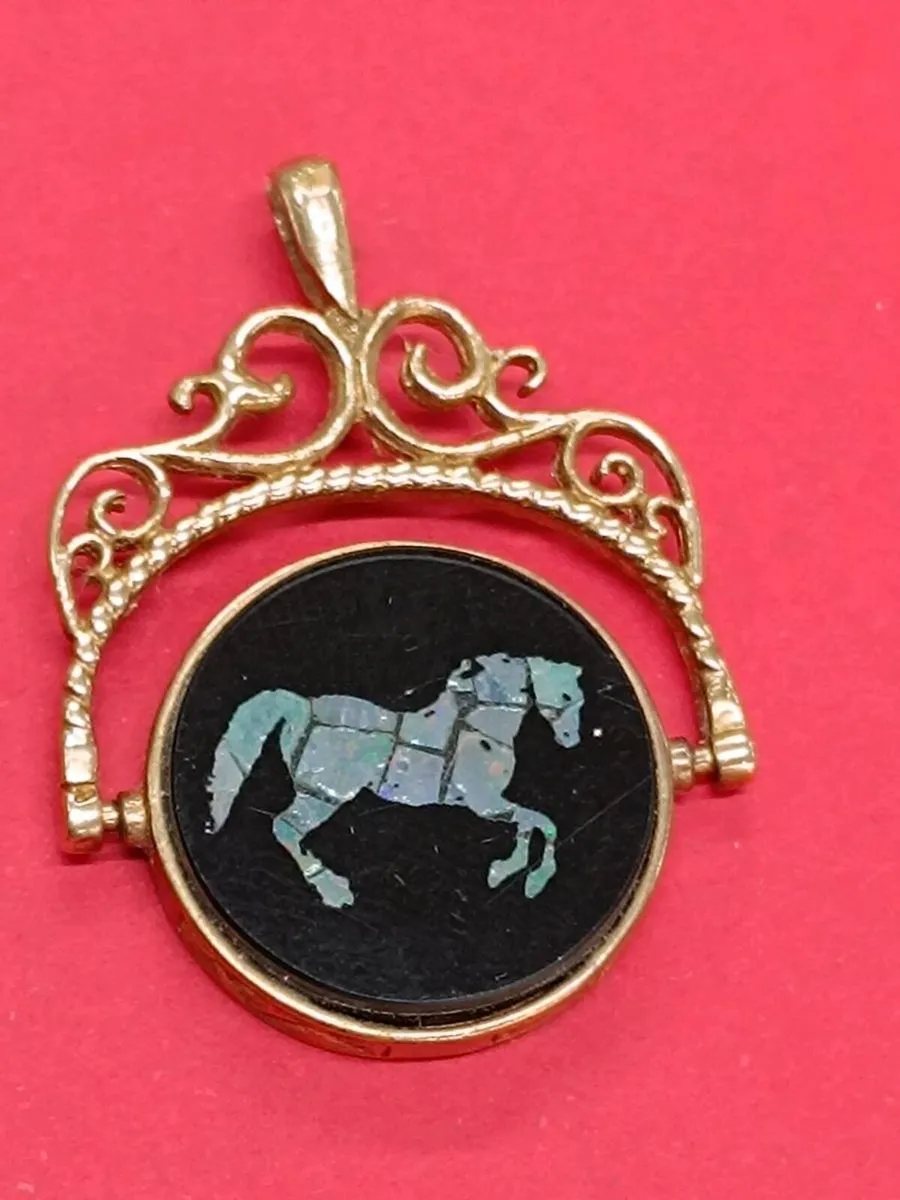 9k Gold Vintage Fob Pendant Incrusted Horse - Image 2