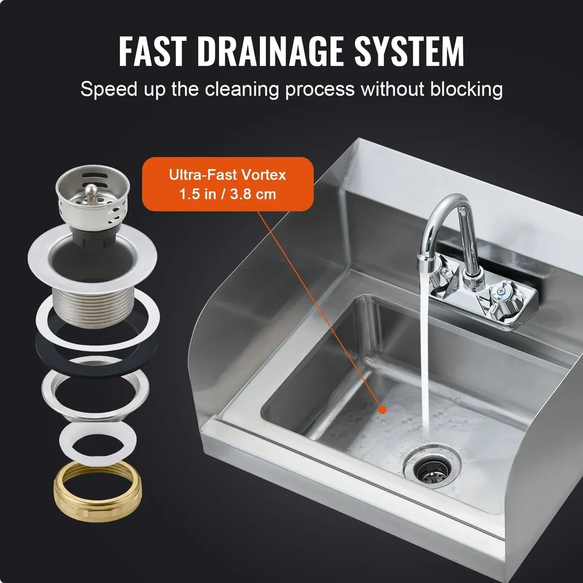 17 x 12.8in Stainless Steel Hand Sink - Wall Mount - Image 4