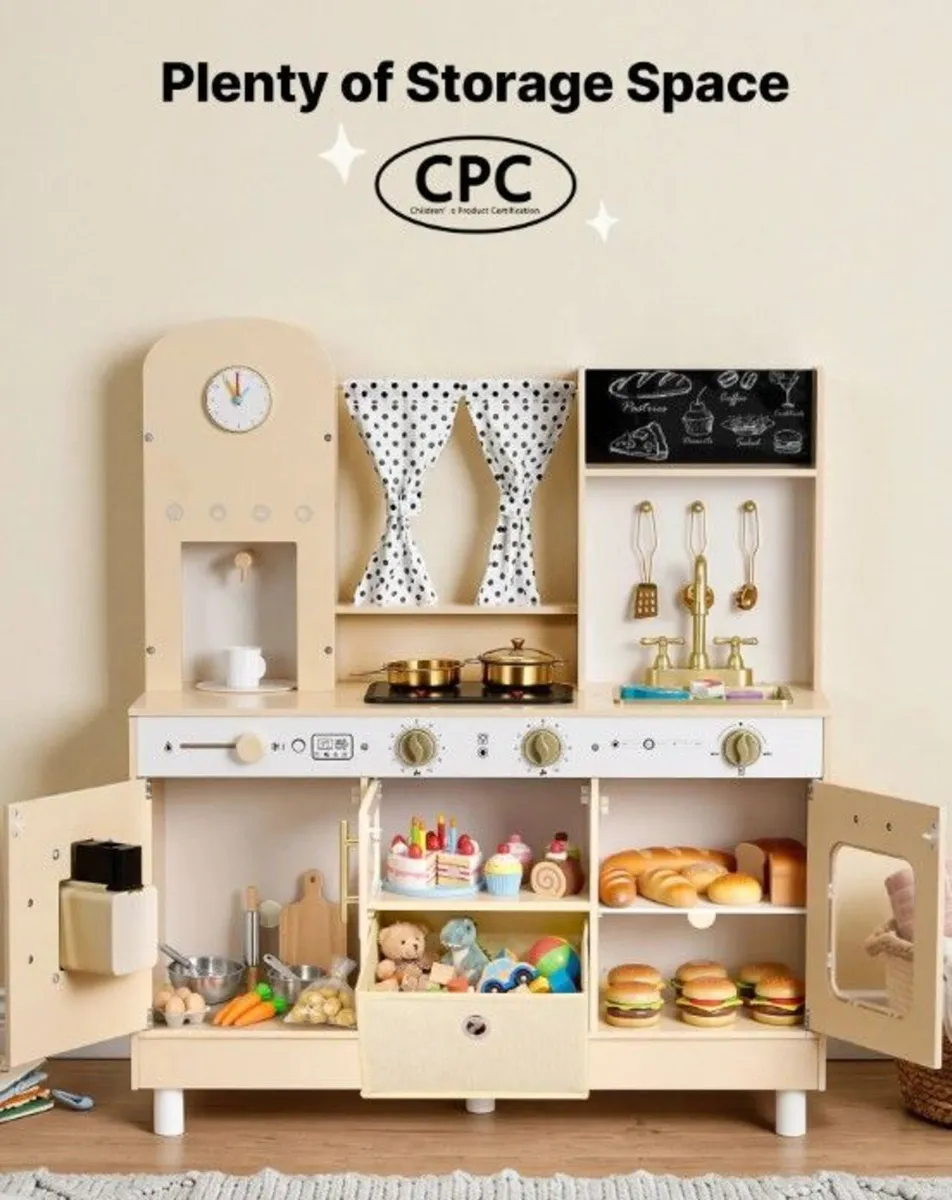 Wooden Kids Play Kitchen with Lights and Sounds Cr - Image 4